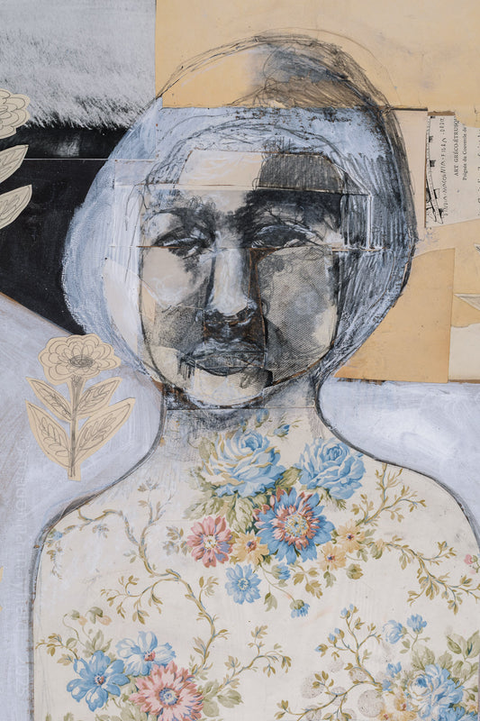 detail woman portrait with flower blouse