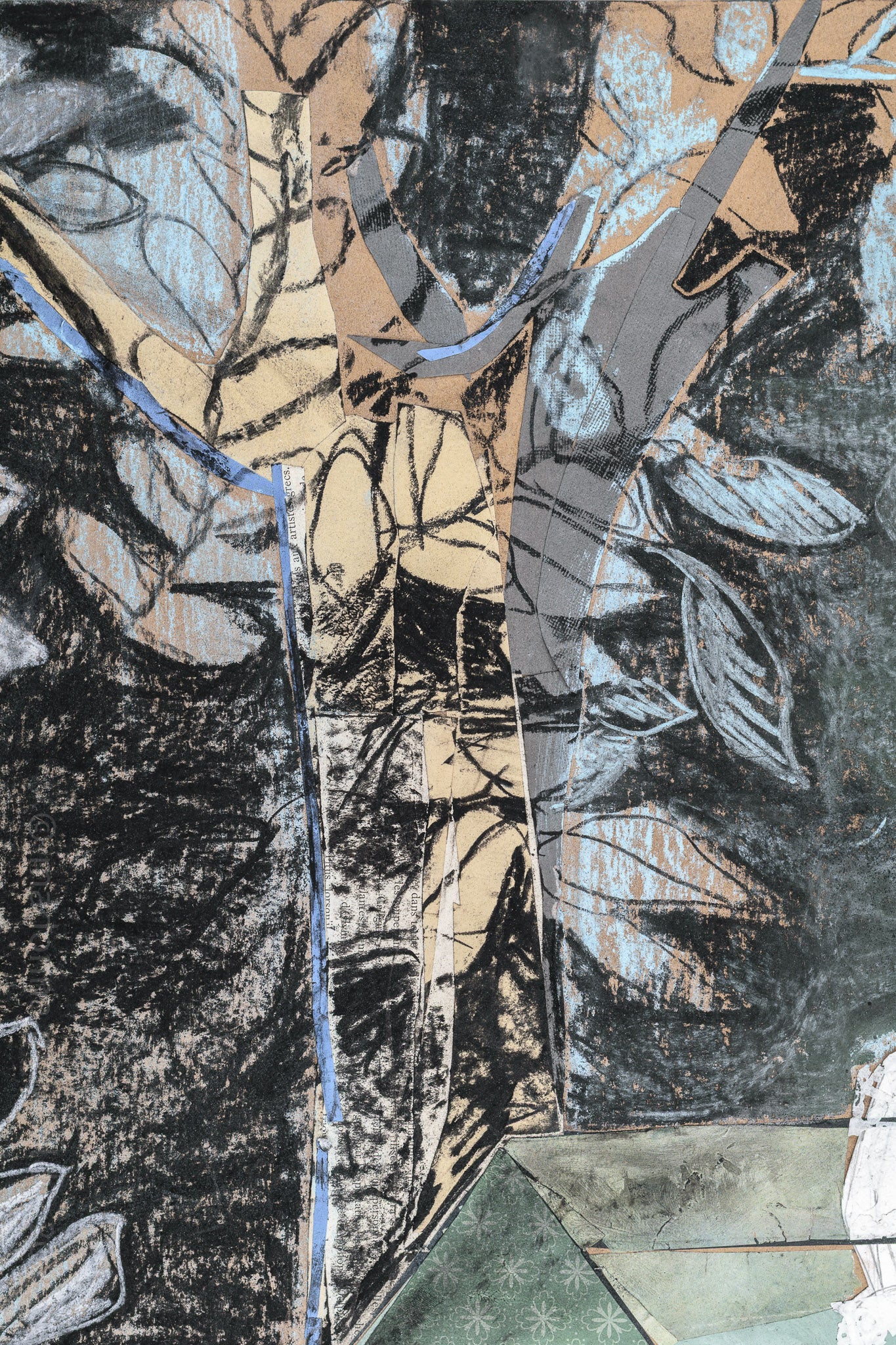 detail - drawing of a tree black brown blue