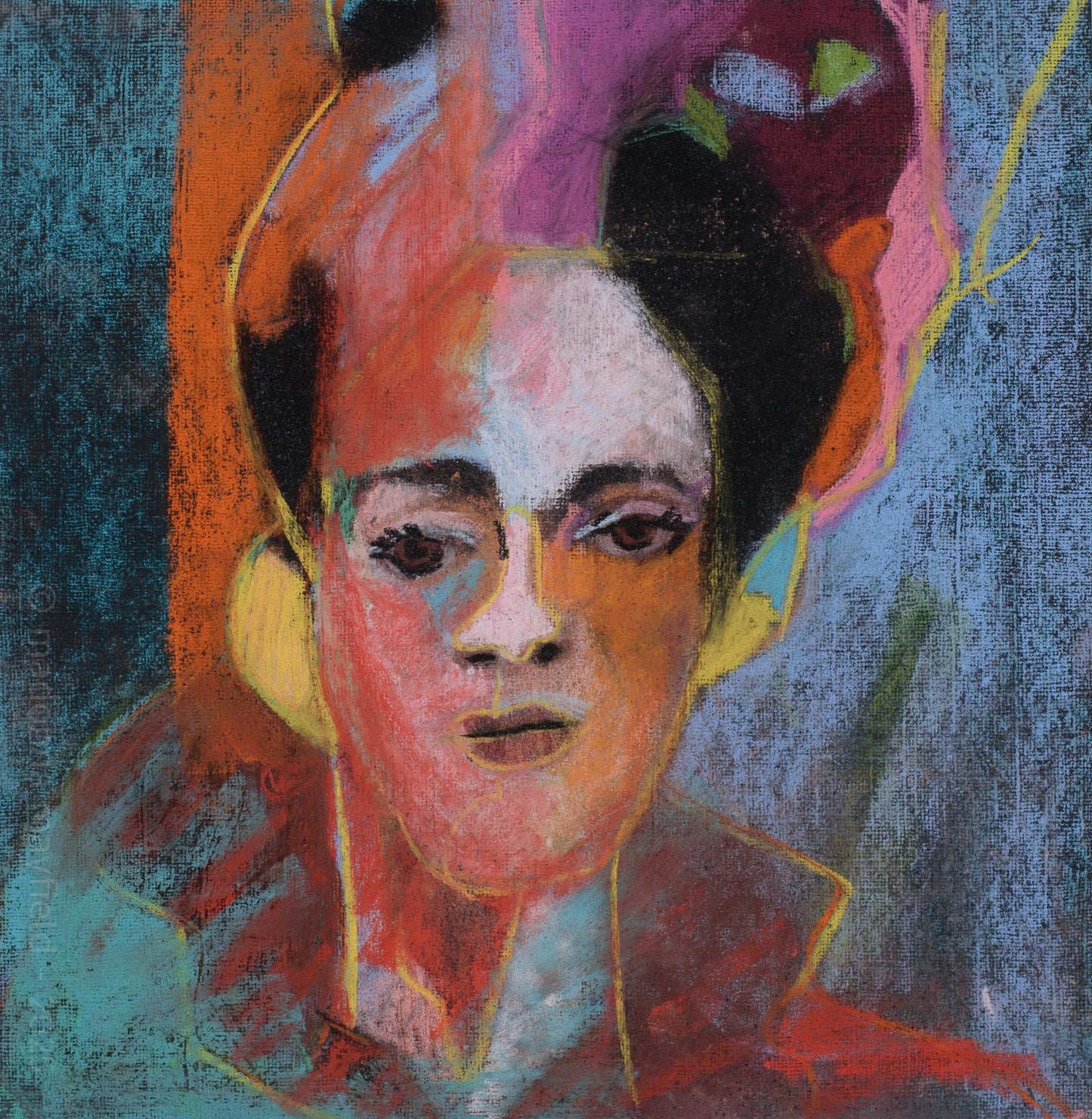 Abstract portrait with vibrant colors on a textured background