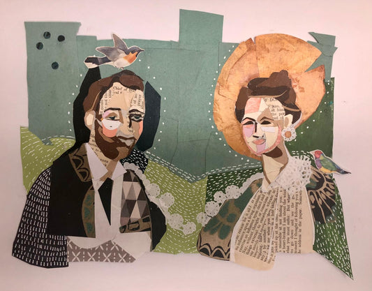 Collage of a man and woman with text overlay on a green and white background