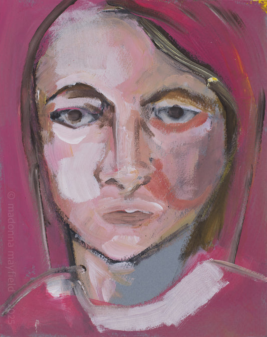 Artistic portrait of a person with a stylized approach on a pink background
