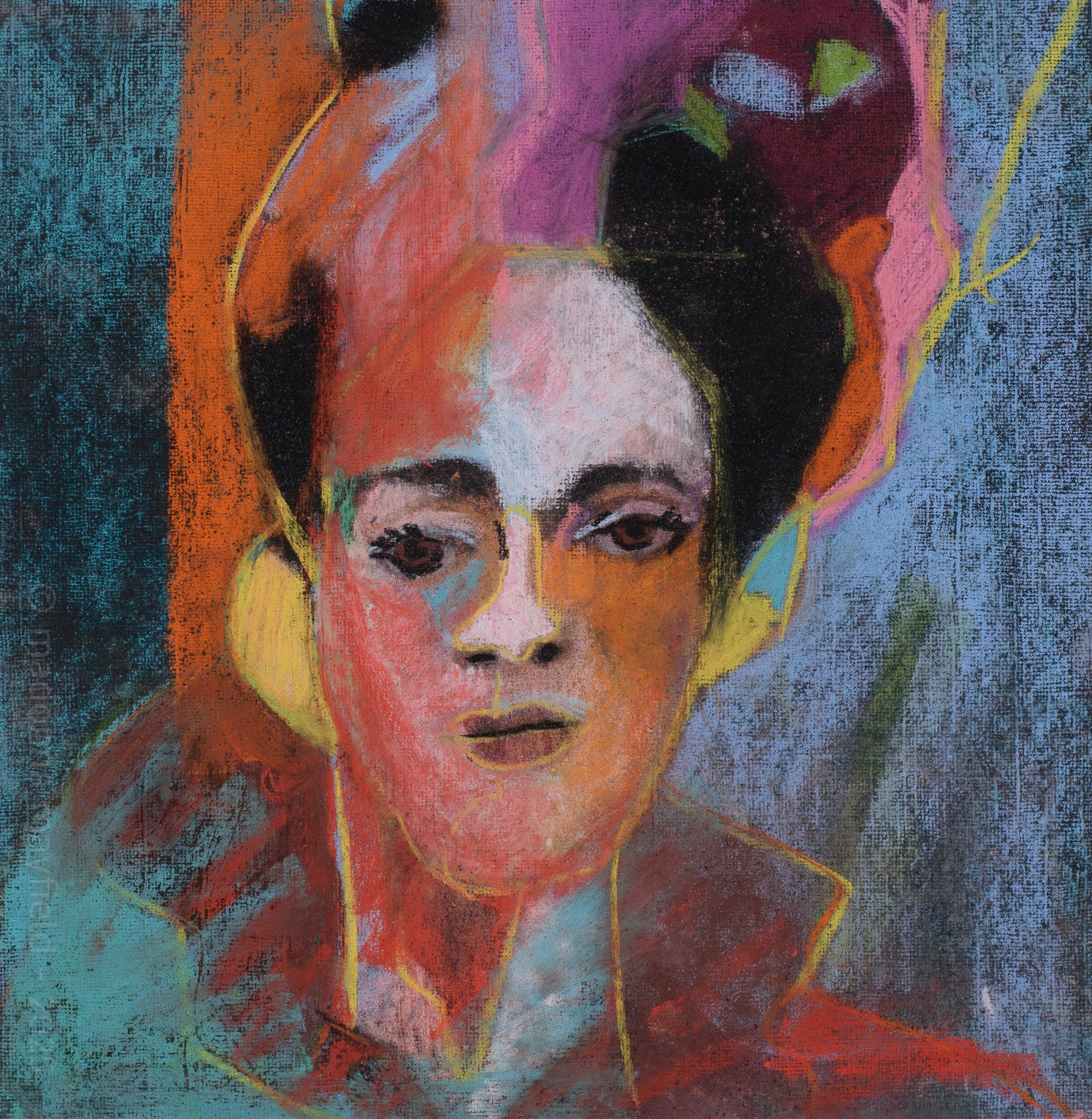 Abstract portrait with vibrant colors on a textured background